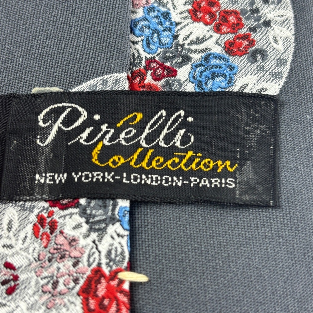 Pirelli Collection Necktie Mens OS Gray Floral Medallion Woven Tie Vintage Retro - Picture 2 of 4
